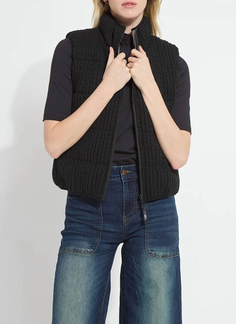 NEW LYSSE rowyn reversible sleeveless puffer vest in donegal tweed
